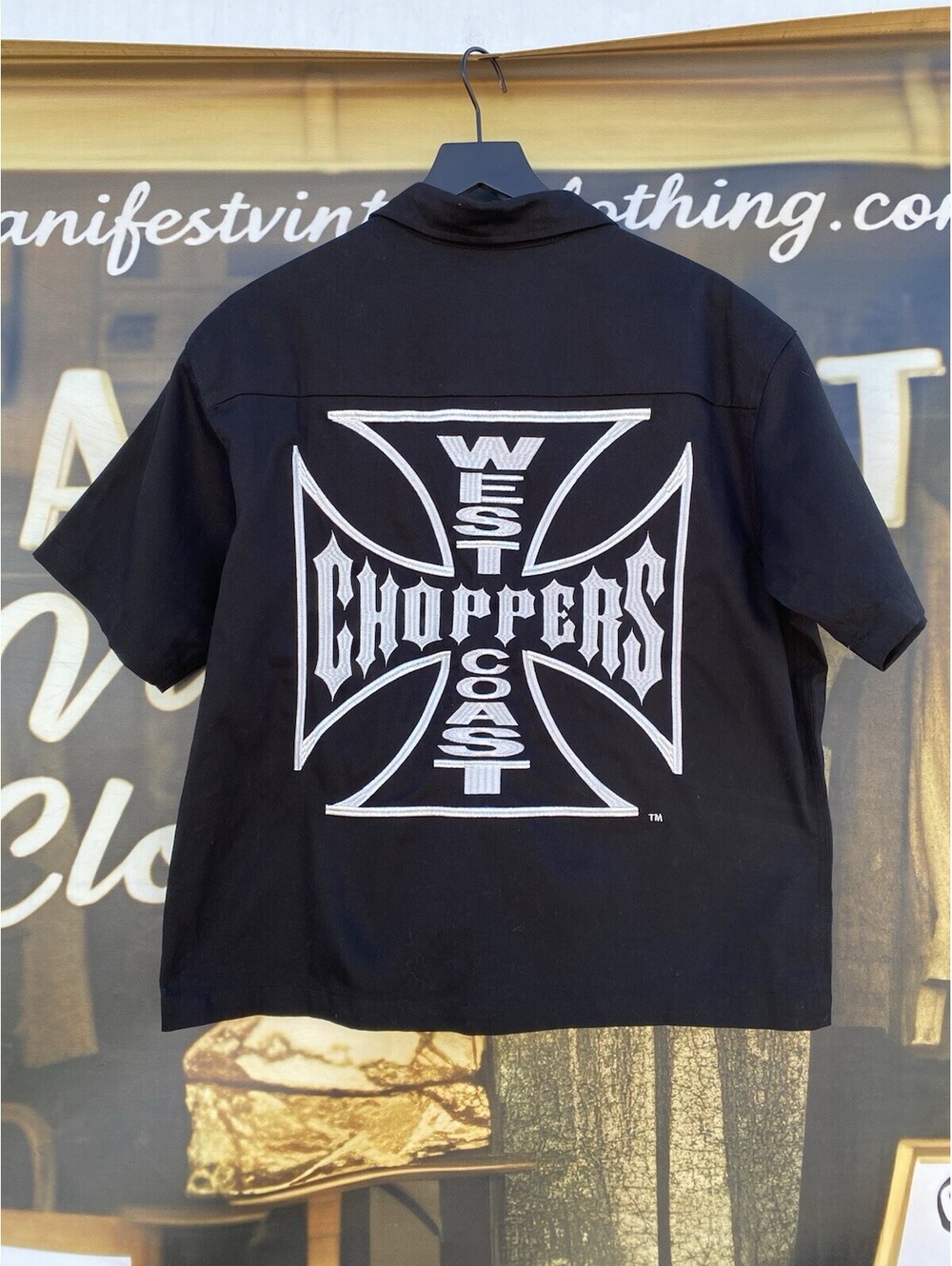 Embroidered West Coast Choppers Button Down Double Sided T Shirt Mens Medium